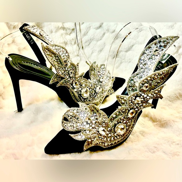 Azalea Wang Fawna Black Jewel Embellished open toe slingback women’s  size 8.5 - Picture 4 of 10